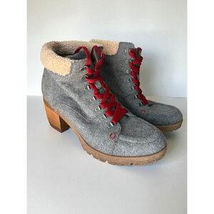Kork Ease Evie Womens Size 8.5 Shoes‎ Gray Felted Wool Lace Up Ankle Bootie Heel